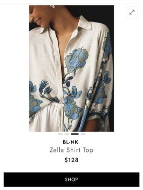 Zella • Floral Button-Down Shirt Top in White and Blue